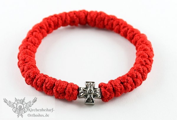 Rotes Armband mit Kreuz - Brojanica - Handgeknüpft - Ø 6 cm