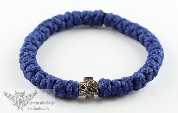 Blaues Armband mit Kreuz - Brojanica - Handgeknüpft - Ø 6 cm